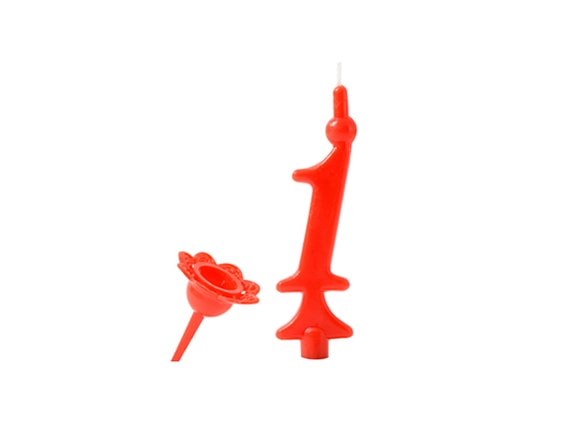 Narozeninová svíčka se zapichovacím stojánkem - Číslice červená 1