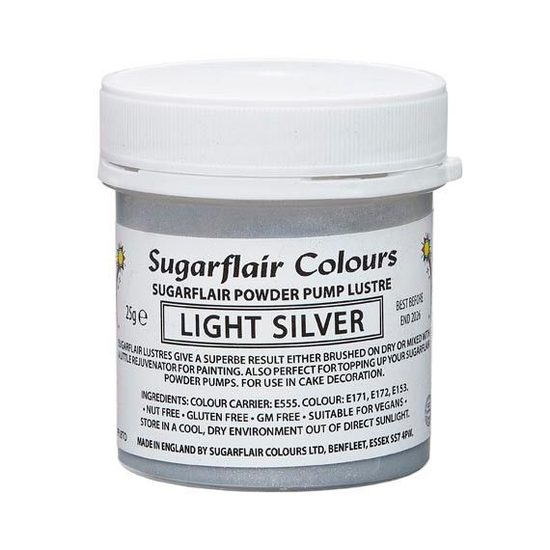 Stříbrná prachová barva / náplň do pumpičky Sugarflair - Světle stříbrná - 25g