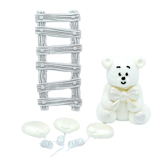 Medvídek s žebříkem – cukrová dekorace na dort