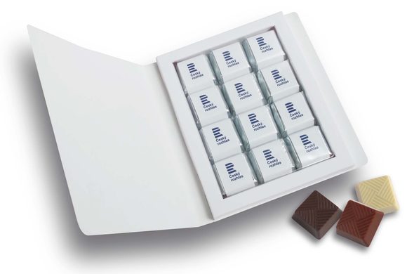 Reklamní pralinková kniha 12x12g, stuha s vaším motivem/logem - od 150 ks