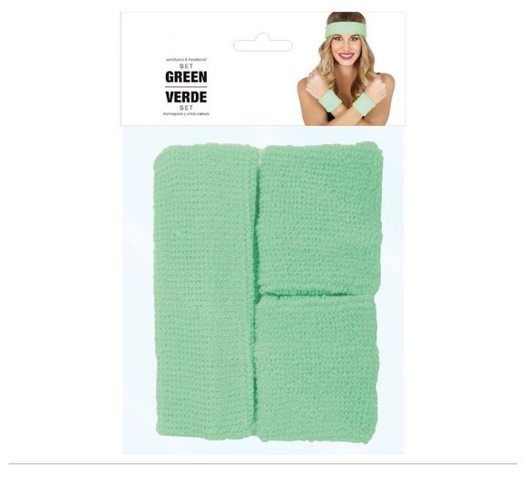 Retro sada potítek s čelenkou neon - zelené - 80.léta - disco