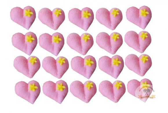 Cukrové dekorace růžová srdíčka s kytičkou