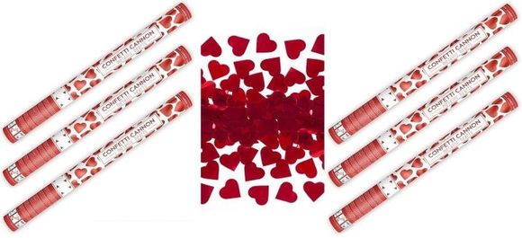 Konfety svatební 60 cm 6 ks ČERVENÉ SRDCE