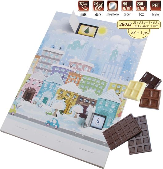 Reklamní adventní kalendář A3 ( standardní čokolády) s vaším motivem/logem - od 100 ks