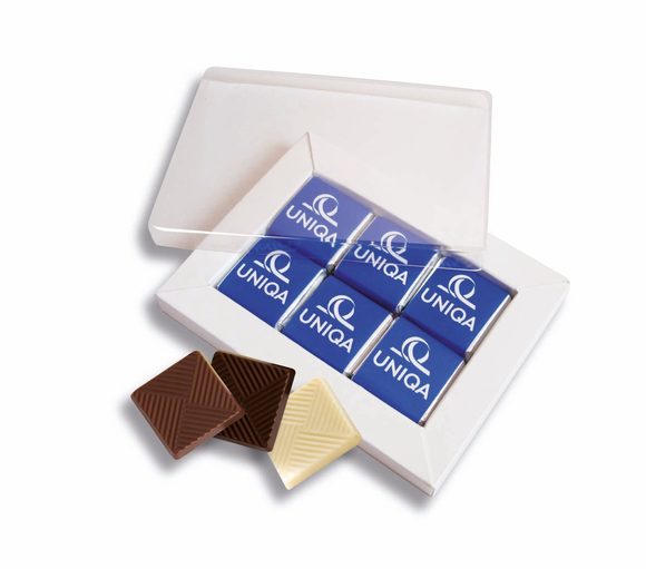Reklamní čokoládová kniha 12x5g ( 6x5g), stuha s vaším motivem/logem - od 250 ks