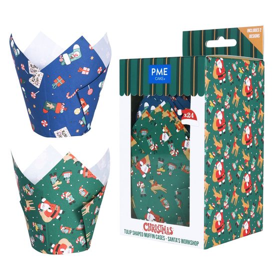 Vánoční tulipánové košíčky na muffiny - Santova dílna (Balení po 24 kusech)