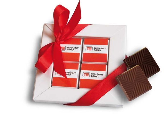 Reklamní čokoládová sada 8x5g ( 4x5g), stuha s vaším motivem/logem - od 25050045 ks