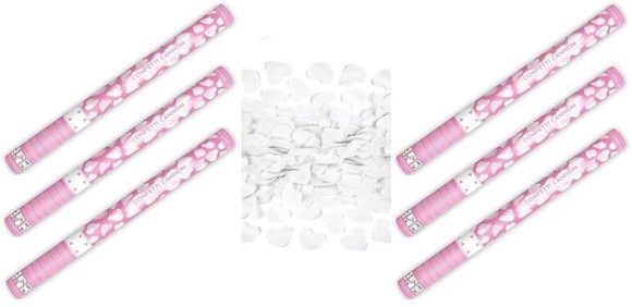 Konfety svatební 60 cm 6 ks BÍLÉ SRDCE