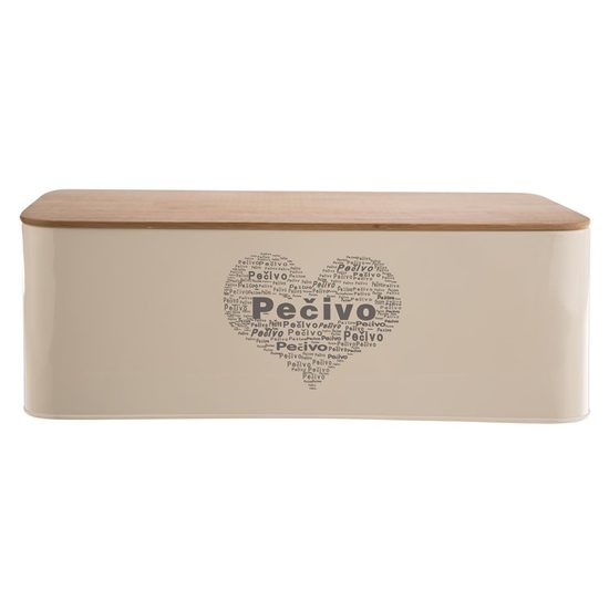 Dóza plech/dřevo 42x22,5x16 cm PEČIVO SRDCE