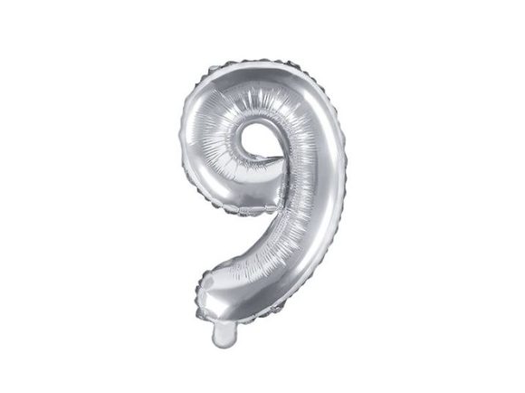 Balón foliový číslice STŘÍBRNÉ 35 cm - 9 (NELZE PLNIT HELIEM)