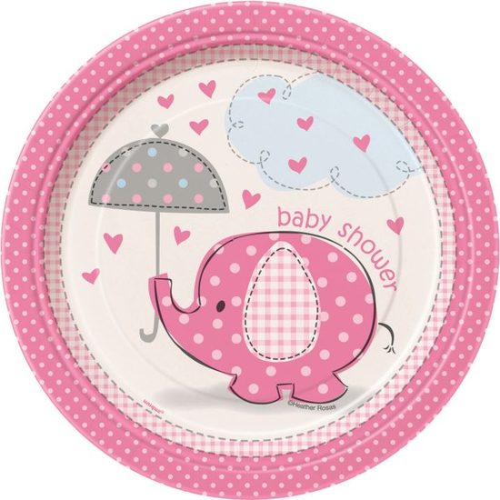 Talíře umbrellaphants "Baby shower" - Holka / Girl -17 cm, 8 ks