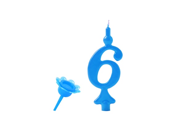 Narozeninová svíčka se zapichovacím stojánkem - Číslice modrá 6