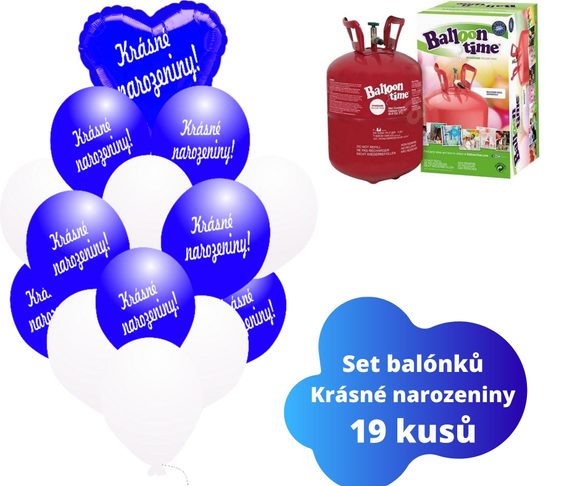 Helium set - tmavěmodré balónky KRÁSNÉ NAROZENINY -