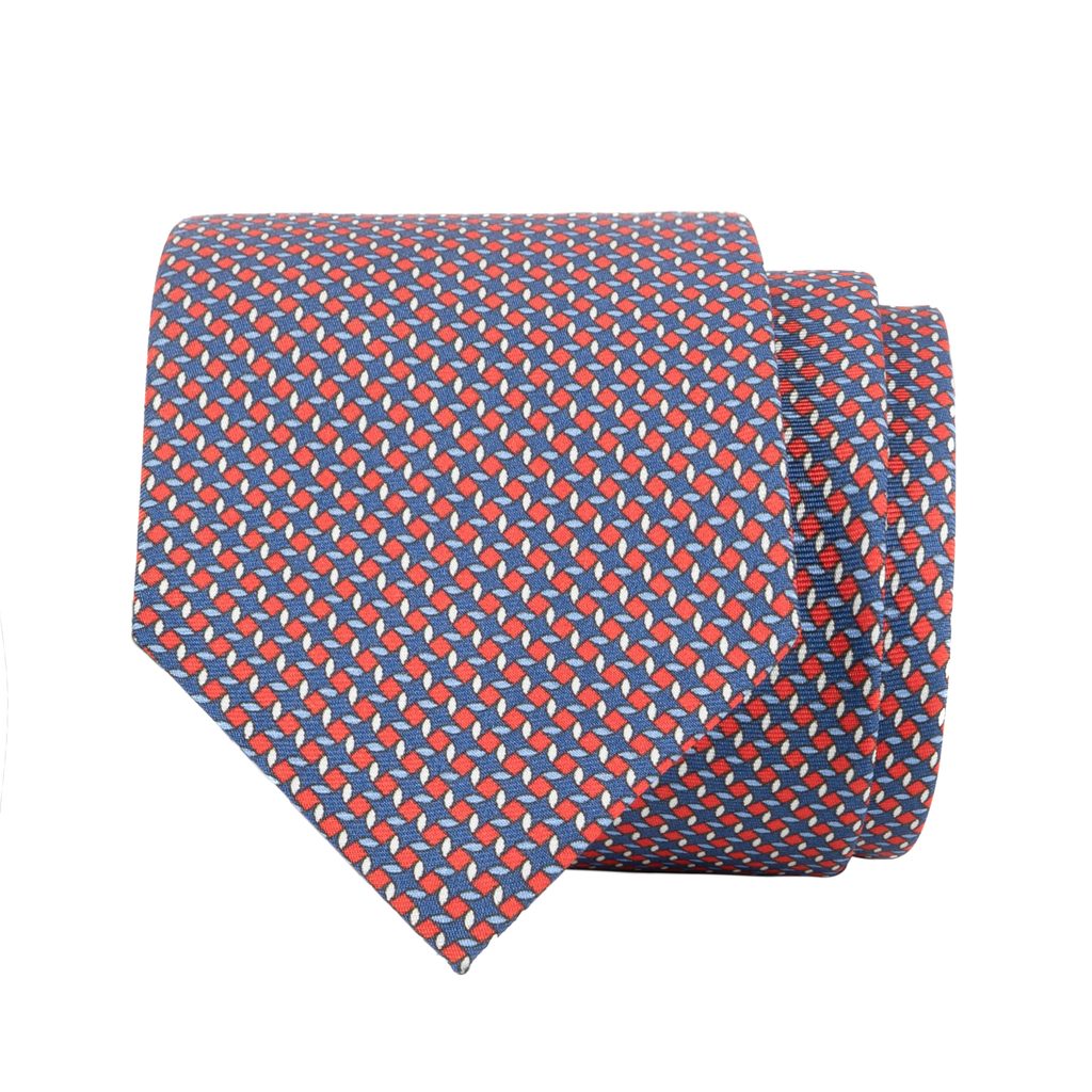 Gentleman Store - Modro-červeno-biela hodvábna kravata s trojfarebným  vzorom - John & Paul - Kravaty - Oblečenie