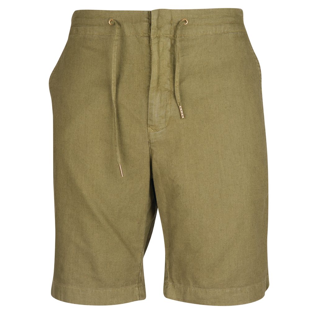 Gentleman Store - Jednofarebné ľanové kraťasy Barbour Linen Mix Shorts -  Military Green - Barbour - Kraťasy a plavky - Oblečenie
