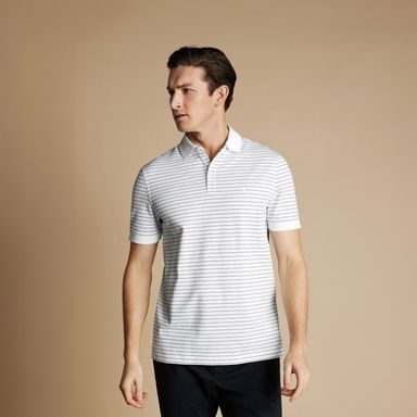 Charles Tyrwhitt Pique Polo — White/Navy Stripe