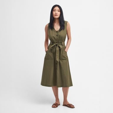 Barbour Rutherglen Sleeveless Midi Dress — Khaki