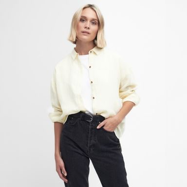 Barbour Hampton Relaxed Linen Shirt — Lemon Souffle