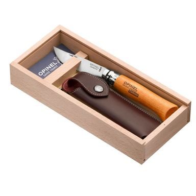 Zatvárací hubársky nôž Opinel VRI N°08 Inox s bukovou rukoväťou (s puzdrom a drevenou krabičkou)