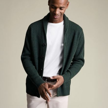 Charles Tyrwhitt Pure Merino Shawl Neck Chunky Cardigan — Green
