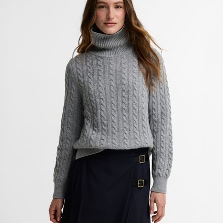 Barbour Ambleside Cable-Knit Rollneck Jumper — Grey Marl