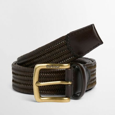 Barbour Stretch Leather Belt — Olive
