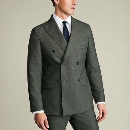 Charles Tyrwhitt Double Breasted Ultimate Performance Sharkskin Suit Jacket — Sage Green