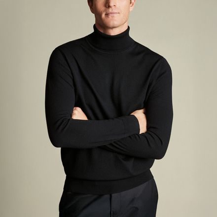 Charles Tyrwhitt Pure Merino Roll Neck Jumper — Black