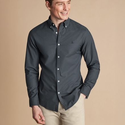 Charles Tyrwhitt Stretch Washed Oxford Shirt — Slate Grey