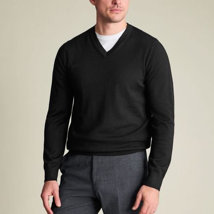 Charles Tyrwhitt Merino V-Neck Jumper — Black