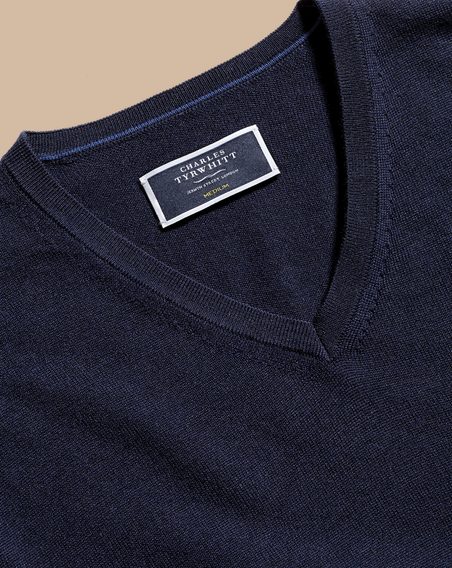 Charles Tyrwhitt Merino V-Neck Jumper — Navy