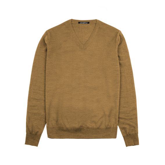 John & Paul sveter z merino vlny — horčicový (V-neck)