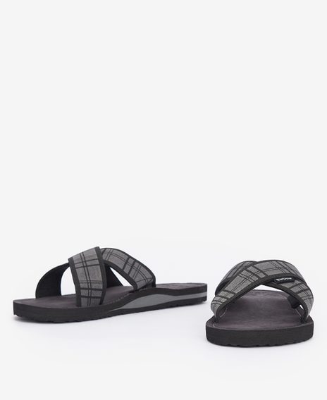 Barbour Tartan Toeman Beach Sandals — Black Tartan