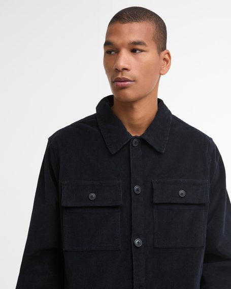 Barbour Tartan Trimmed Cord Overshirt — Navy