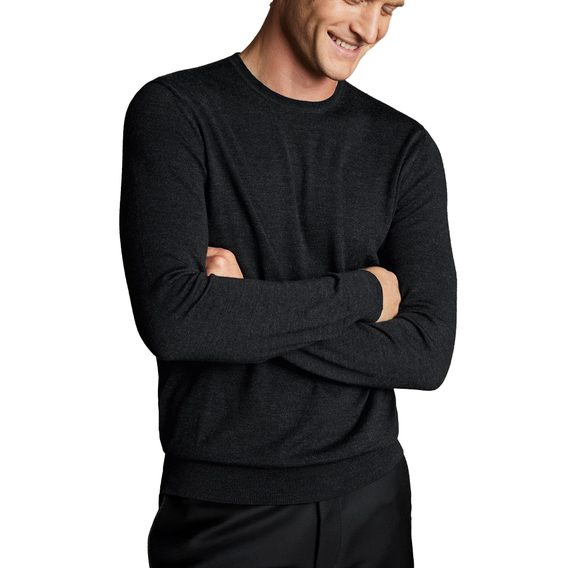 Charles Tyrwhitt Merino Crew Neck Jumper — Charcoal