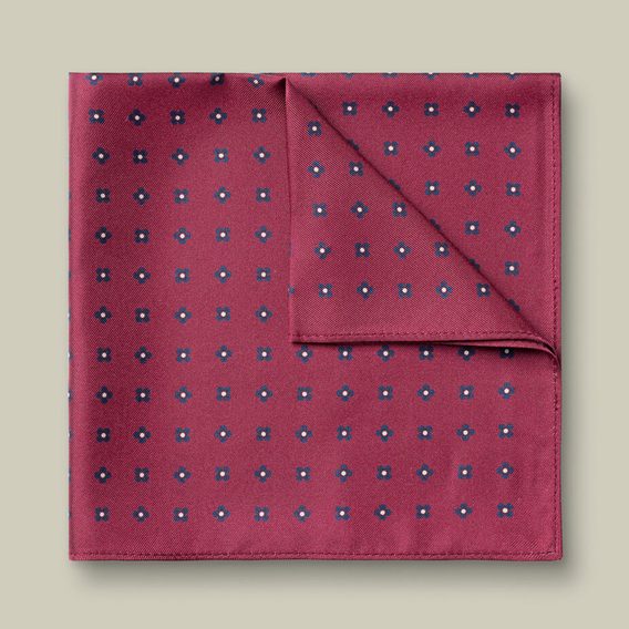 Charles Tyrwhitt Silk Geo Print Pocket Square — Dark Red