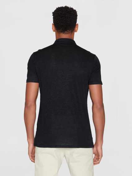 KnowledgeCotton Apparel Linen Polo — Black Jet