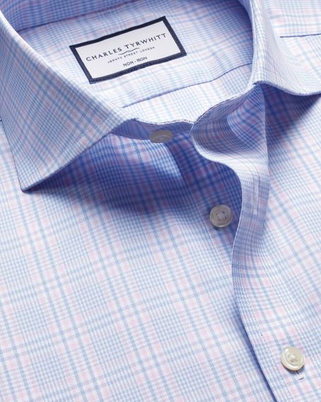 Charles Tyrwhitt Non-Iron Twill Prince of Wales Shirt - Sky Blue & Pink