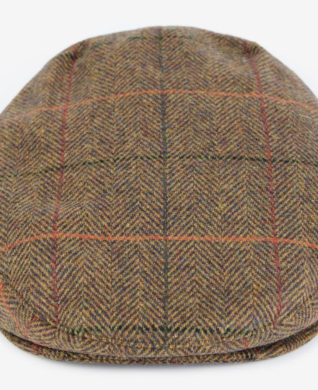 Barbour Wilkin Flat Cap — Olive/Orange/Red