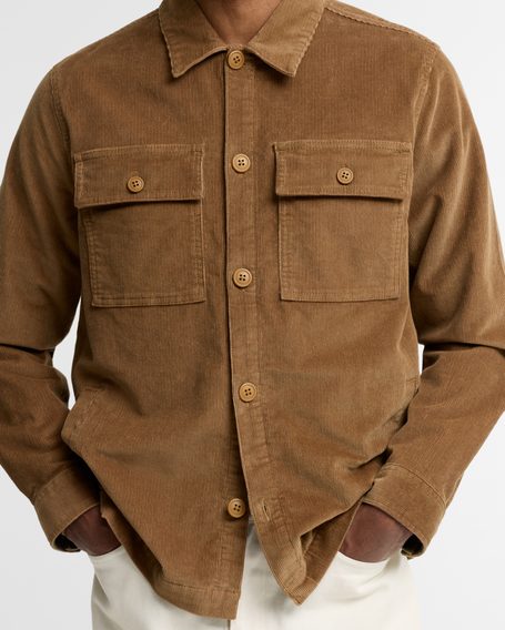 Barbour Tartan Trimmed Cord Overshirt — Rust