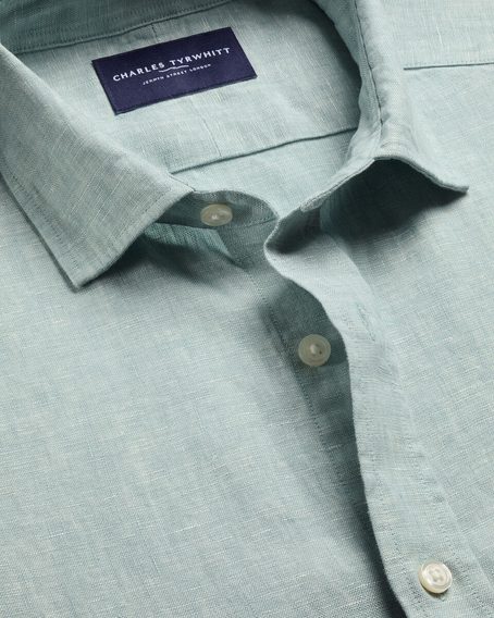 Charles Tyrwhitt Pure Linen Shirt — Teal Green