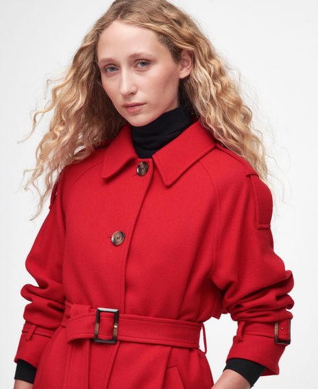 Barbour Alberta Wool Trench Coat — Blaze Red