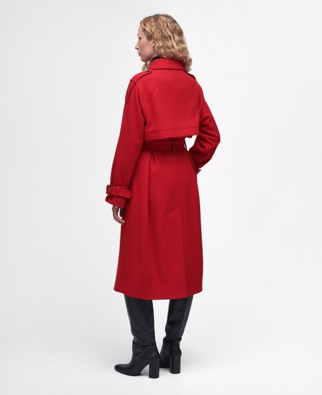Barbour Alberta Wool Trench Coat — Blaze Red