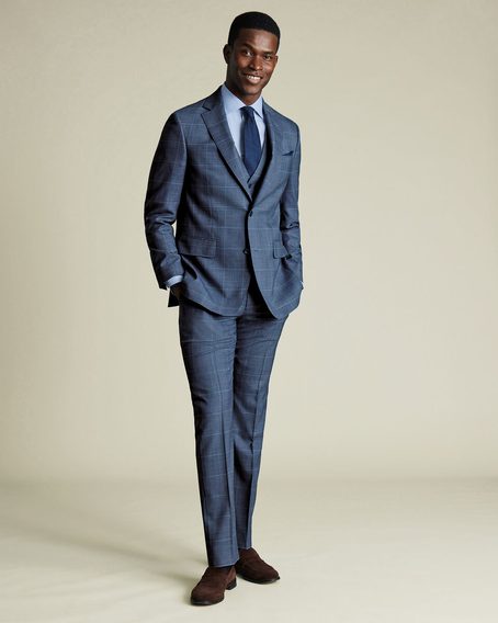 Charles Tyrwthitt Ultimate Performance Check Suit Jacket — Steel Blue