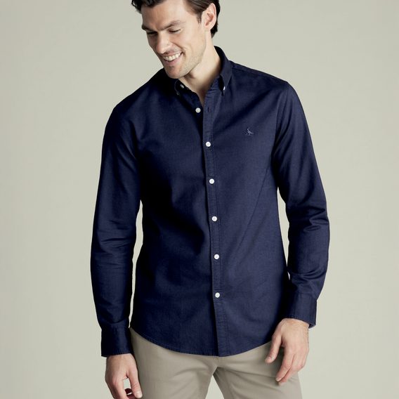 Charles Tyrwhitt Stretch Washed Oxford Shirt — Ink Blue