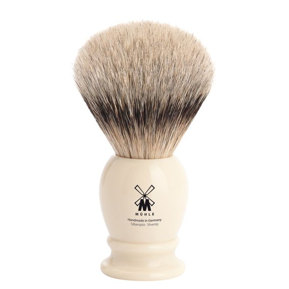 Veľká štetka na holenie Mühle Classic z jazvečích štetín (silvertip badger, imitácia slonoviny)