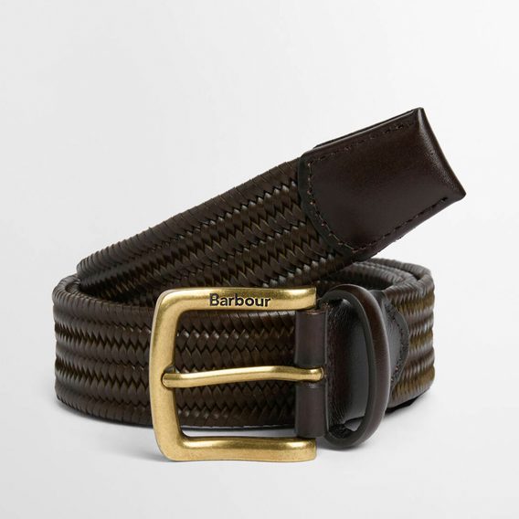 Barbour Stretch Leather Belt — Olive