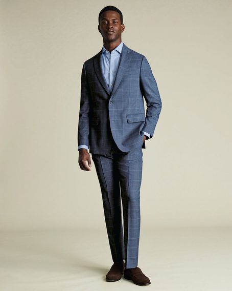 Charles Tyrwthitt Ultimate Performance Check Suit Jacket — Steel Blue