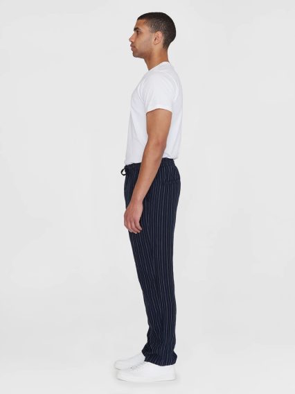 KnowledgeCotton Apparel Loose Striped Linen Pants — Blue