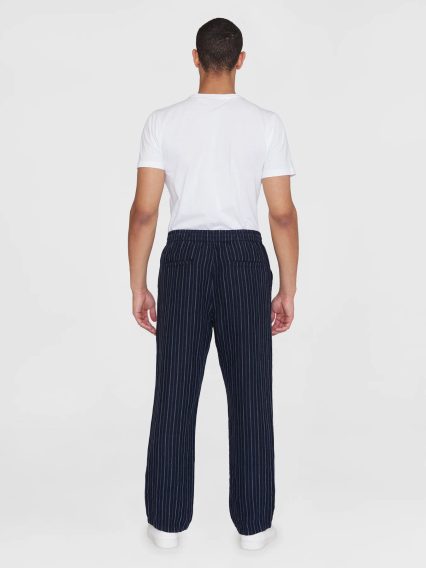 KnowledgeCotton Apparel Loose Striped Linen Pants — Blue